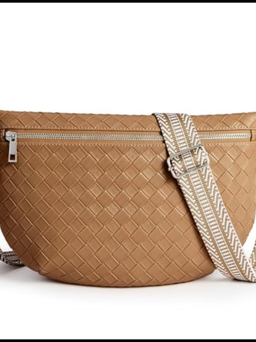 Faux Leather Woven Crossbody Bag Fanny Pack Sling Belt Bag Vegan